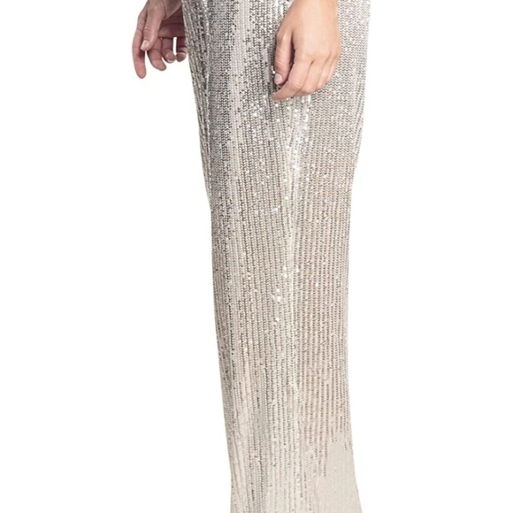 Dress the Population Women's Dina Sequin Classic Pants Size Small Silver NWT - Picture 2 of 3
